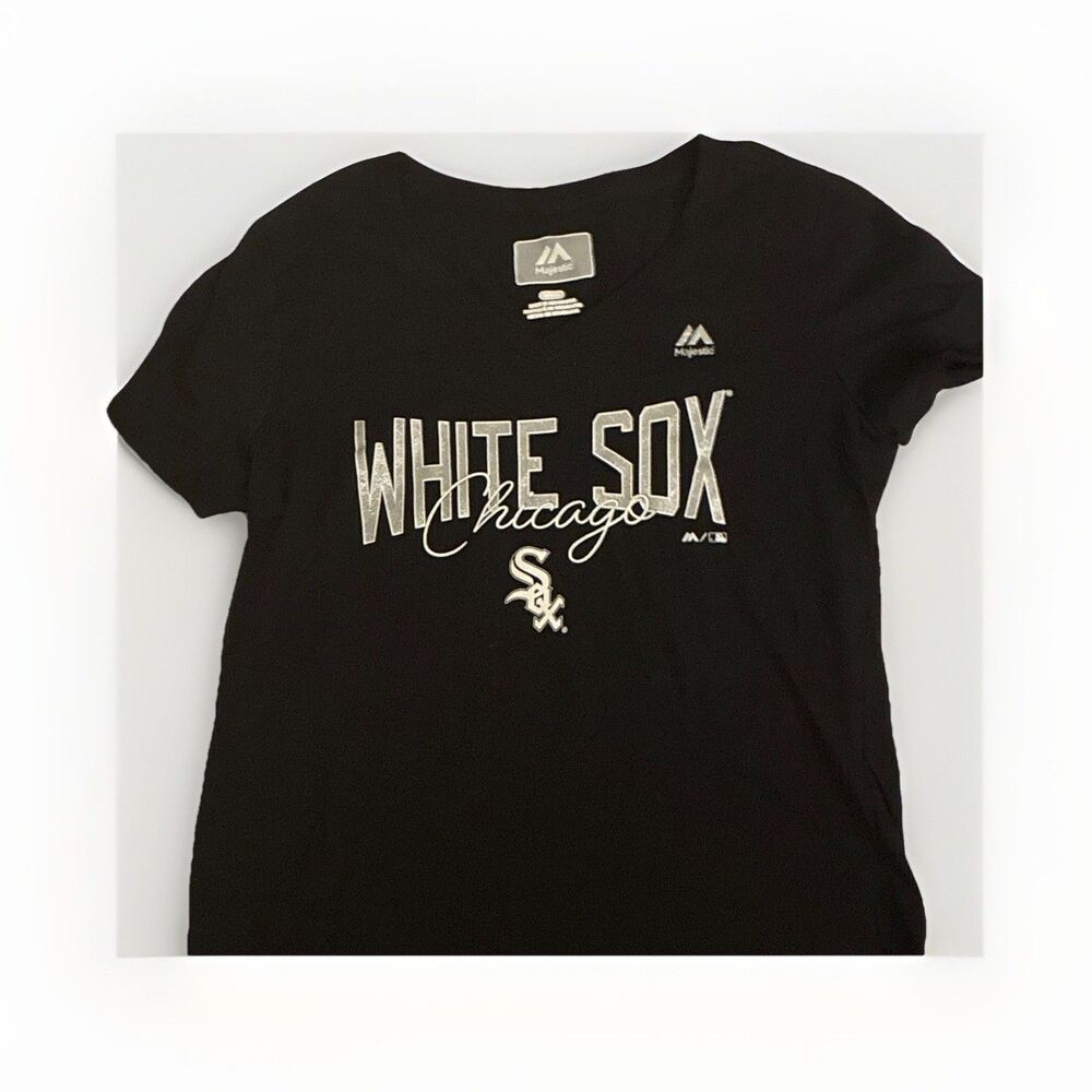 Majestic Chicago White Sox MLB Baseball Black Short‎ Sleeve T-Shirt Size M